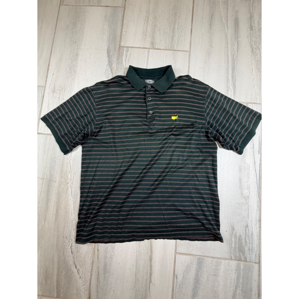 Masters Clubhouse Collection Golf Polo Shirt Mens Medium Green Striped Italy